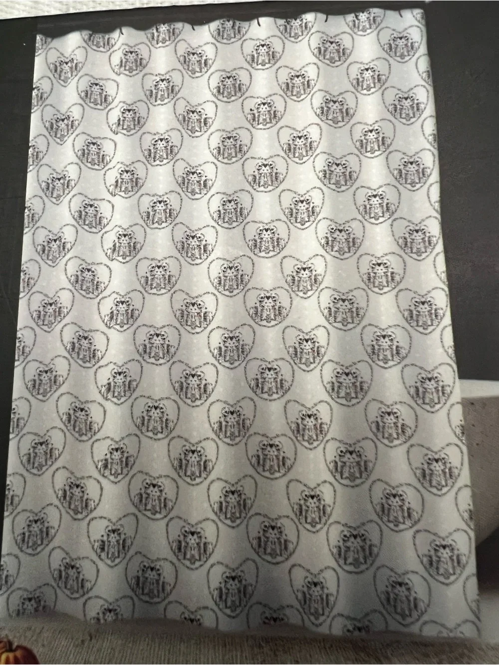 Madame Bones Cream Cotton-Blend Shower Curtain with Heart Skeleton Pattern